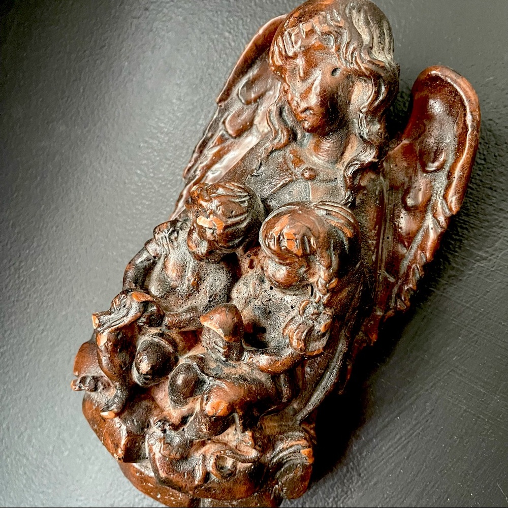 vintage angel and children resin/wax sculpture